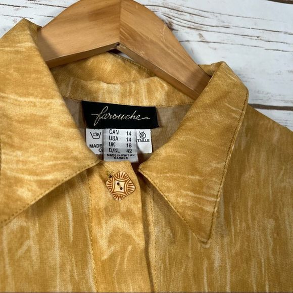 Vintage Farouche Marbled Yellow Tunic w Print on Bottom Size 14 Made in Canada - Picture 13 of 13